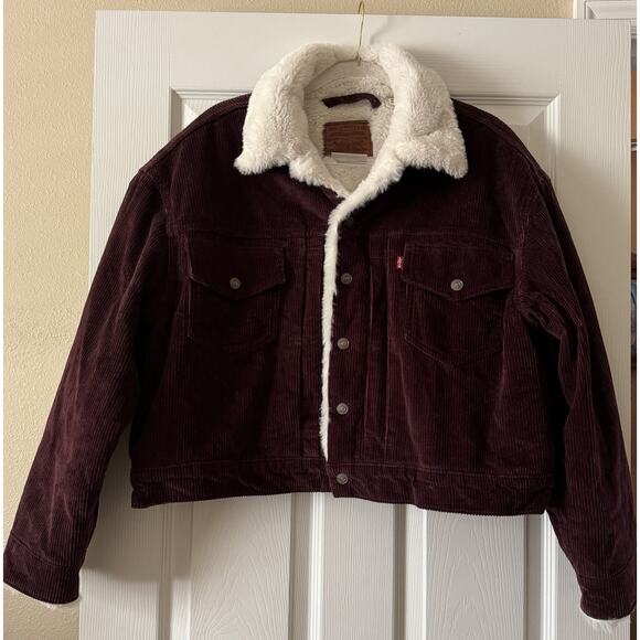 Levi's Other - Levi's Plum Purple Corduroy Trucker Jacket Sherpa Lined Unisex Size XL